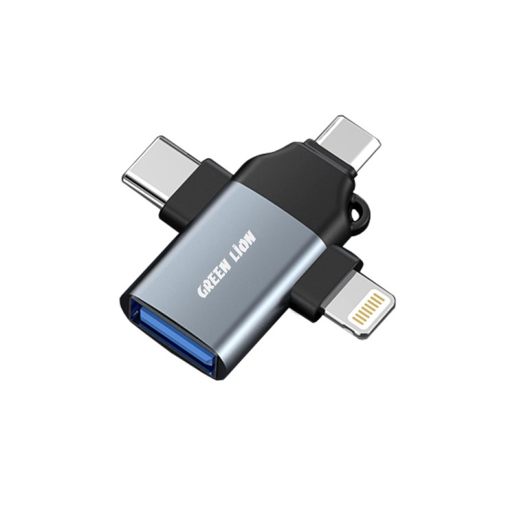 تبدیل سه کاره USB به لایتنینگ,USB-C و Micro USB گرین لاین مدل GN3IN1OTGGY