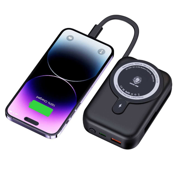 پاوربانک 20000 میلی آمپر ساعتی PD+QC 22.5 وات شیر سبز موناکو Magsafe
