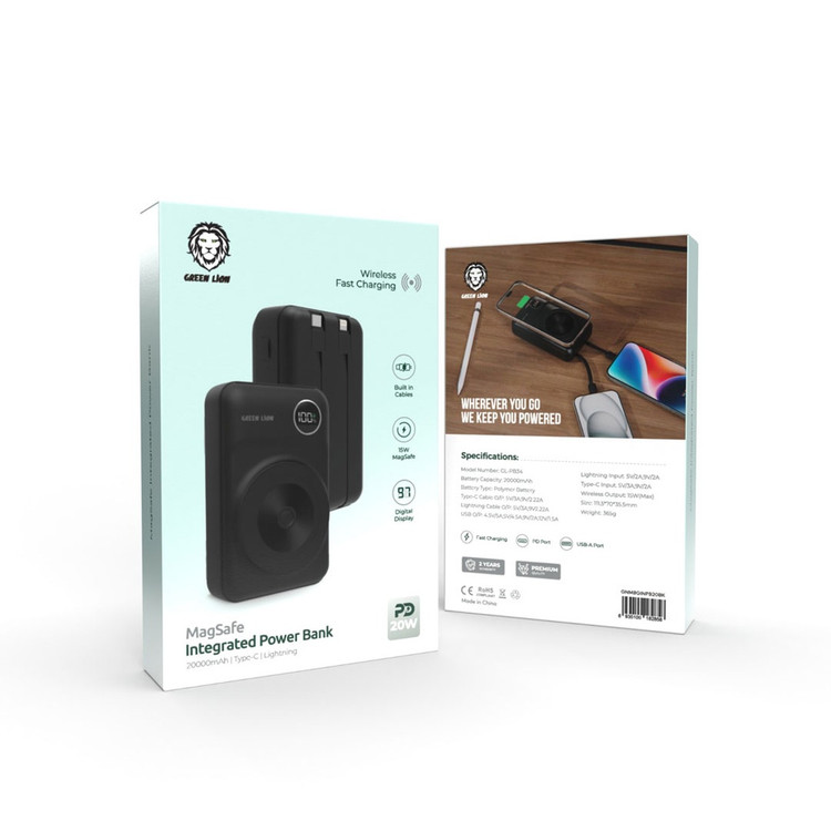 پاوربانک یکپارچه مگسیف20 هزار میلی آمپر گرین لاین 20000mAh PD 20W