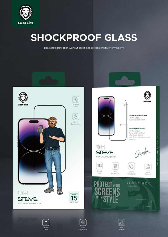 محافظ صفحه نمایش Green Lion مدل Steve 9H HD مناسب برای گوشی موبایل iPhone 15 Pro Max
