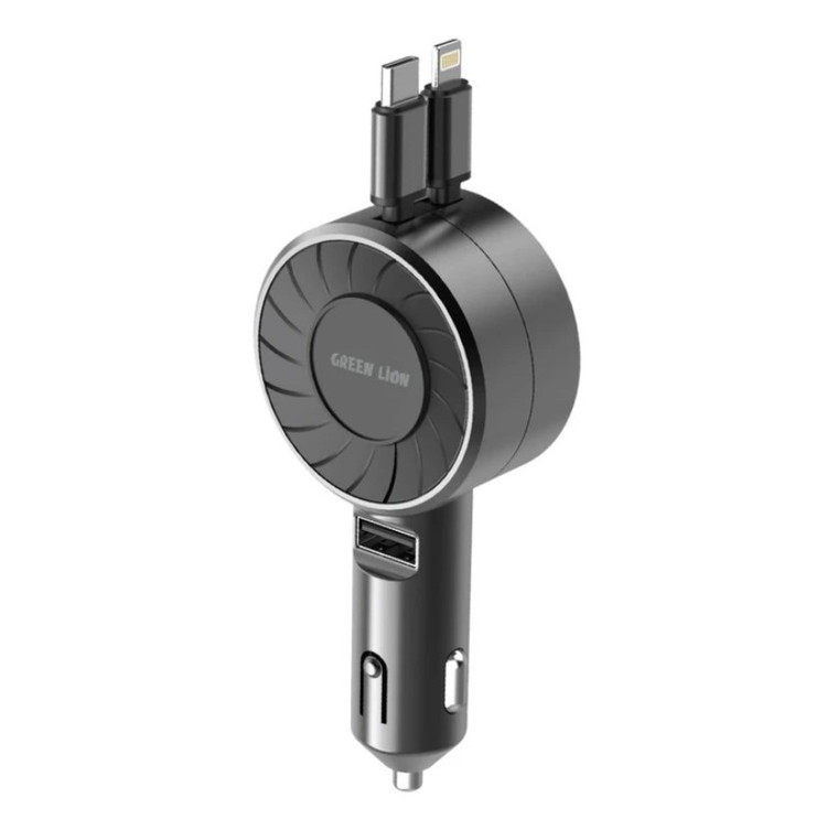شارژر فندکی 50 وات با دوکابل همراه تلسکوپی گرین لاین مدل Telescopic 50W