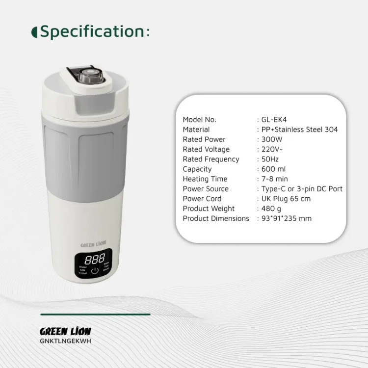 کتری برقی 600 میلی لیتری گرین Green Lion Kettle & Go Electric 600mL