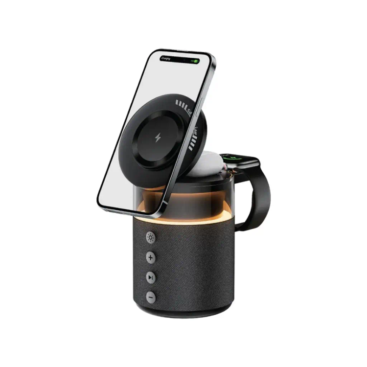 شارژر وایرلس گرین لاین ۵ کاره مدل Green Lion 5-in-1 Wireless Charger با اسپیکر بلوتوثی