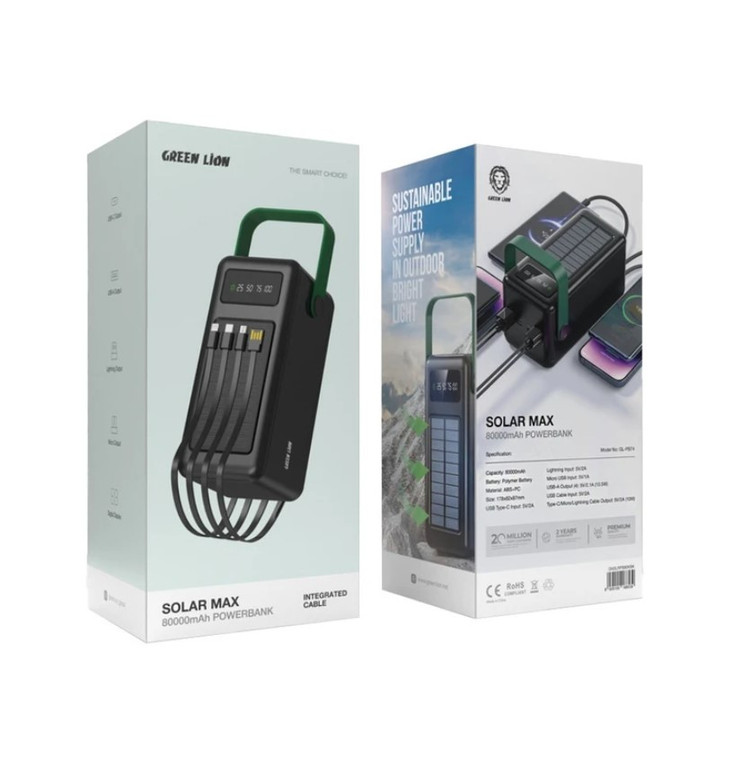 پاوربانک خورشیدی 80 هزار میلی آمپر گرین لاین مدل GNSLRPB80K – Solar Max