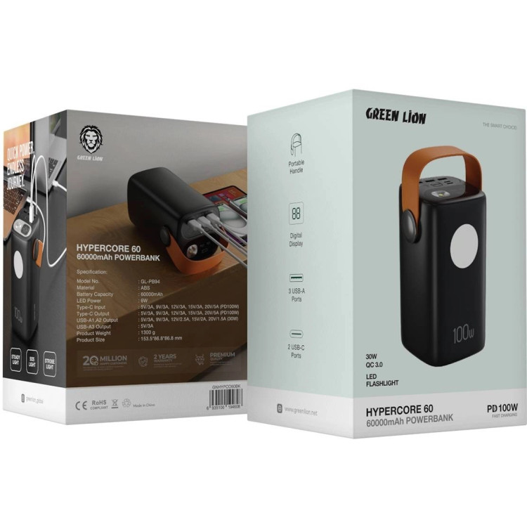 پاوربانک 60000mAH سوپرفست گرین لاین Green Lion HyperCore 60 powerbank PD 100w