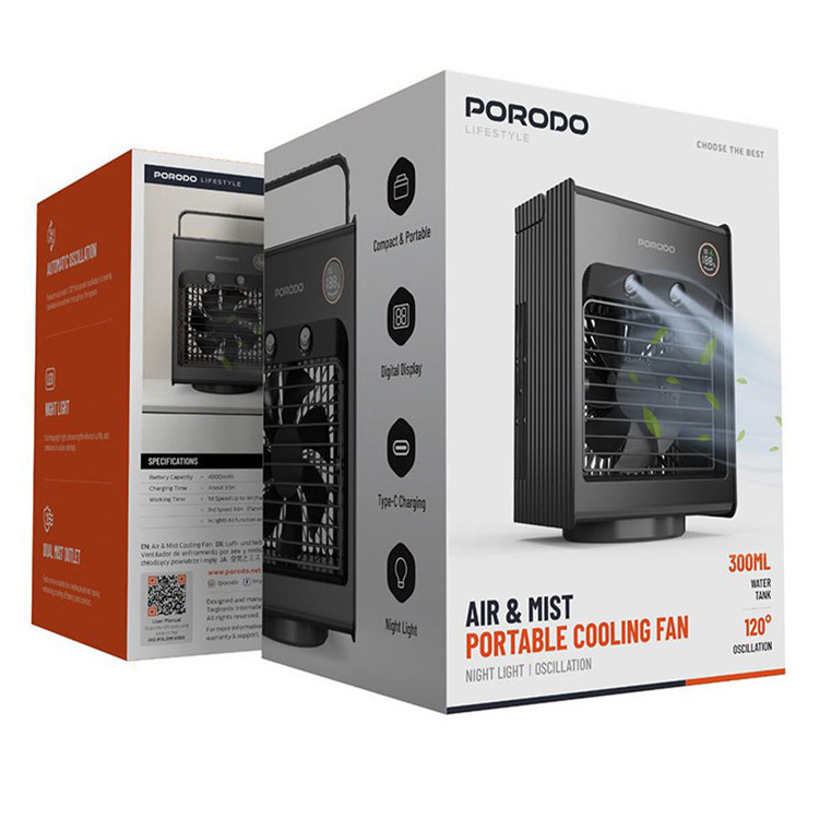 کولر رو میزی مه پاش پرودو Porodo Air & Mist Portable Cooling Fan With Night Light